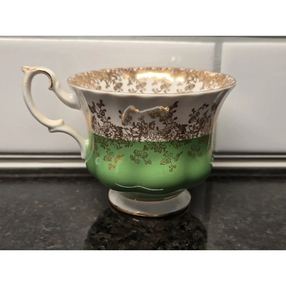Royal Albert Regal Series Bone China Green Footed Tea Cup Saucer Discontinued - Picture 6 of 7